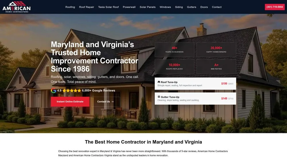 American Home Contractors website homepage