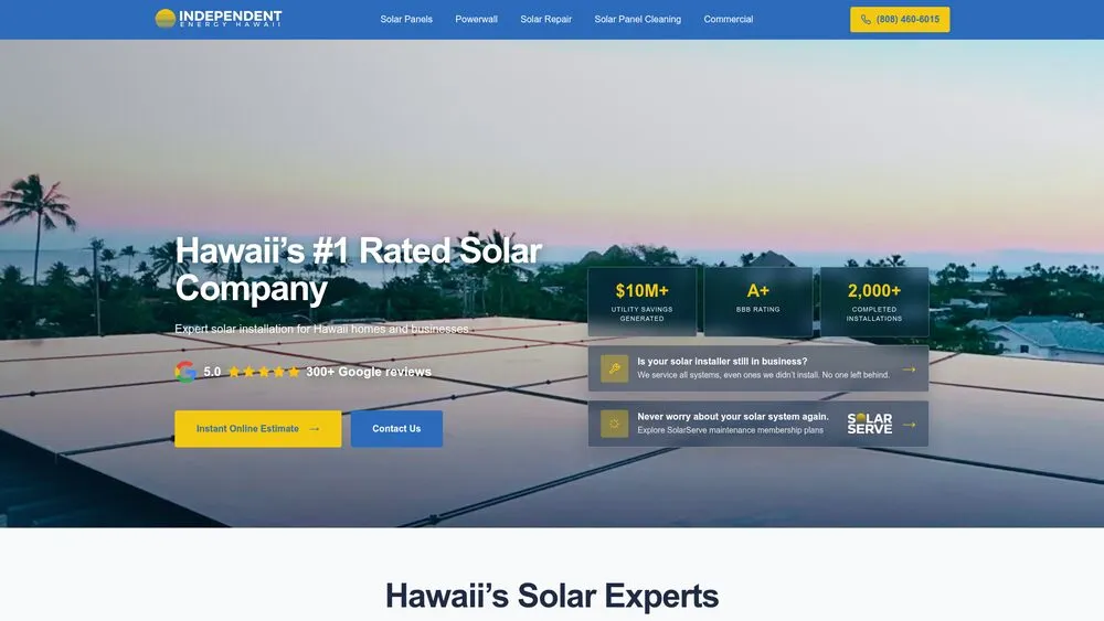 Independent Energy Hawaii website homepage